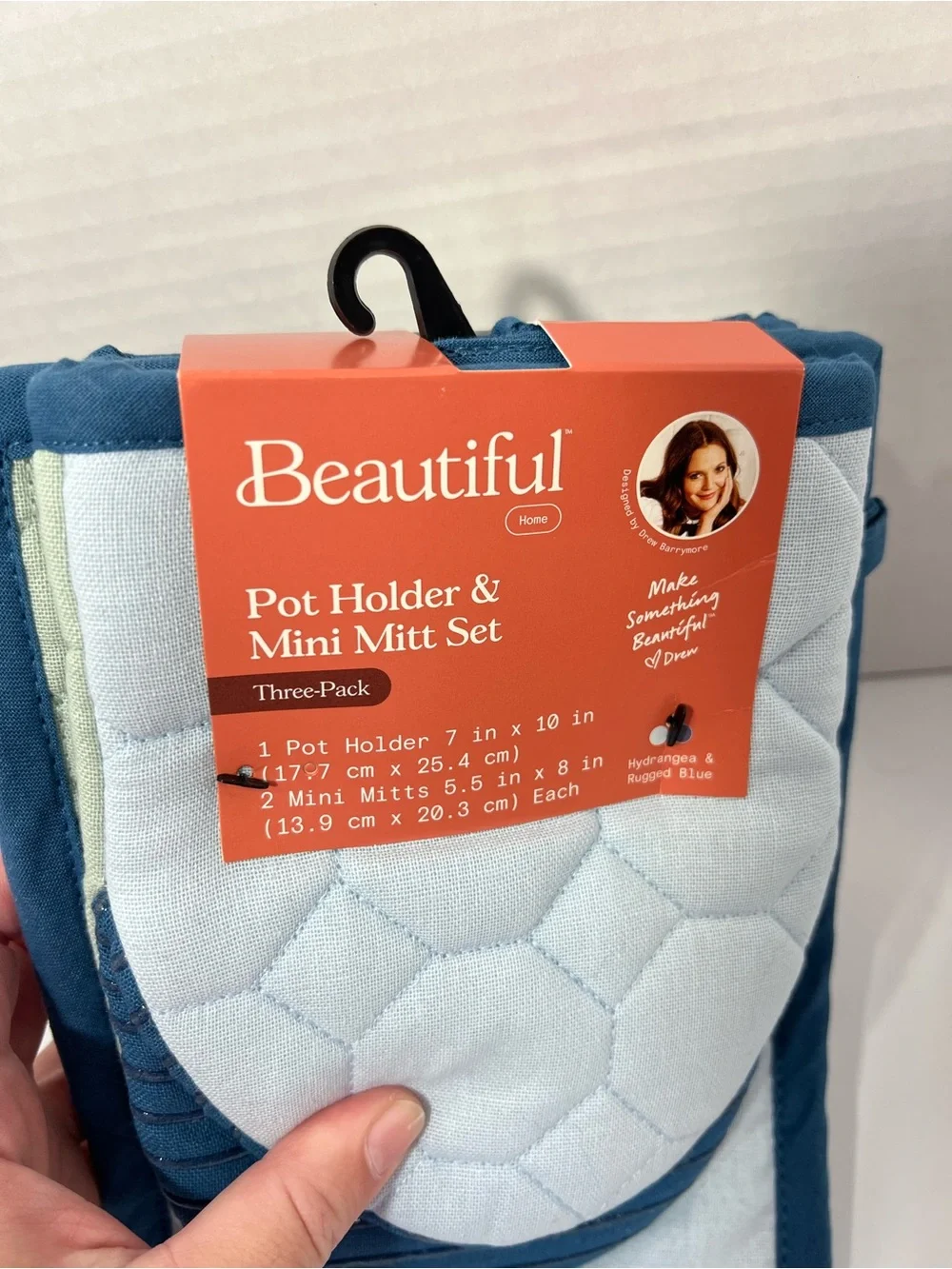 Green & Blue Drew Barrymore  Pot Holder & Mini Mitt Set